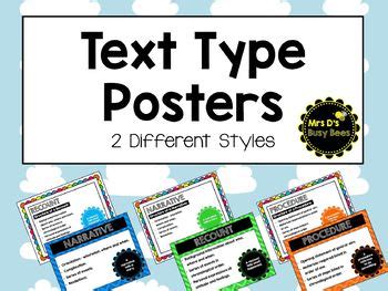 Text Types Posters - 2 styles included! by Mrs D's Busy Bees | TpT