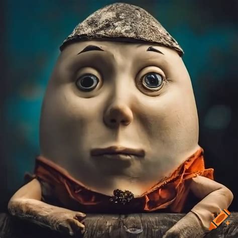 Realistic depiction of humpty dumpty on a fence