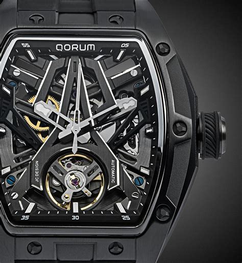 Qorum Equinox Men’s Automatic Skeleton Watch - Black Dial, Black silic ...