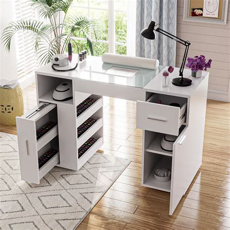 Manicure Table,Nail Desk with Dust Collector&Wrist Rest,Portable Mobile ...