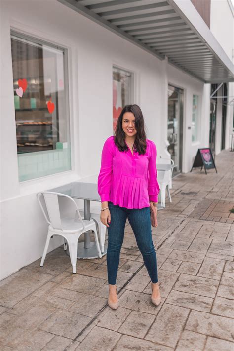Hot Pink Silk Pleated Blouse - Adored By Alex | Pink blouses outfit ...