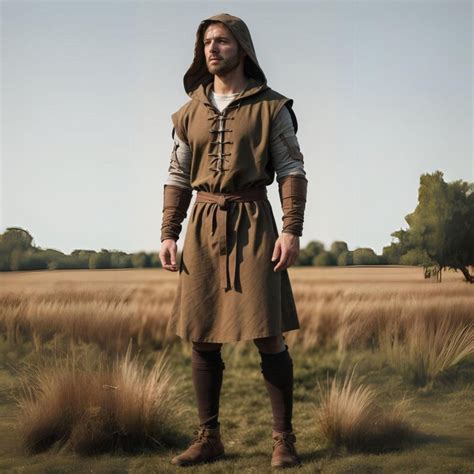 Earthy Brown Rustic Renaissance Men's Hooded | Medieval Tunic for Ren ...