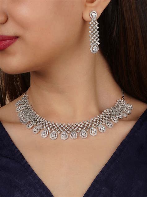 Faux Diamond Necklaces | Diamond Stone Necklace Sets Online – Mortantra