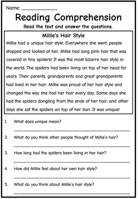 Reading Comprehension Worksheet 的图像结果