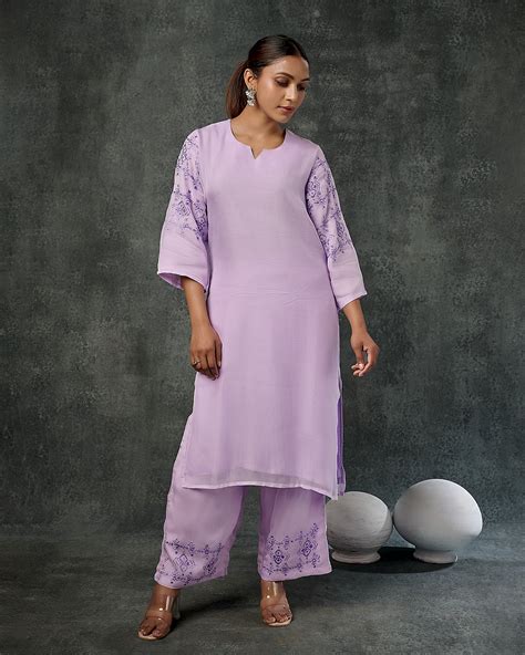 Pure Organza Hand Work Phulkari Kurti - Light Lavender – Phulkari Forever