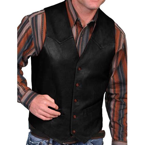 hopeusnice Men's Western Cowboy Style Genuine Leather Vests Retro ...