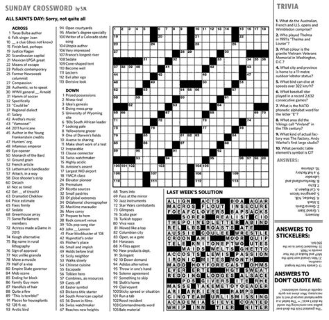 Printable Crossword Puzzles Toronto Star Printable Crossword Puzzles ...