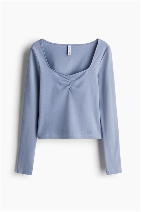 Sweetheart-neck top - Light dusty blue - Ladies | H&M IN