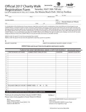 Fillable Online Official 2017 Charity Walk Sponsored by Registration ...