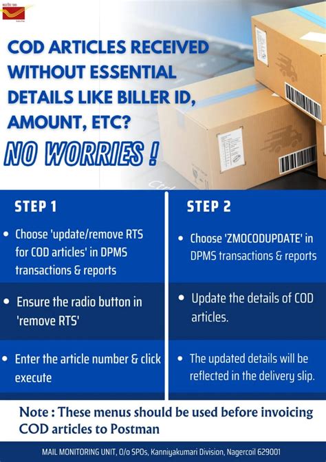 No worries about to receive COD articles without biller or amount in ...