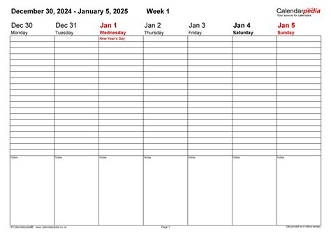 Weekly calendar 2025 (UK) - free PDF templates