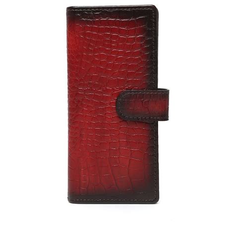 Wine Croco Print Leather Long Ladies Wallet