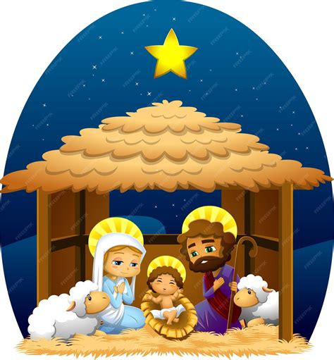 Premium Vector | A Christmas Nativity Scene With Baby Jesus, Mary, And ...