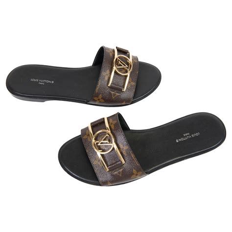Louis Vuitton Brown Patent Monogram Lock It Flat Mules Size 38 For Sale ...
