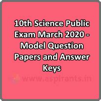 10th Science Public Exam March 2020 - Model Question Papers and Answer Keys