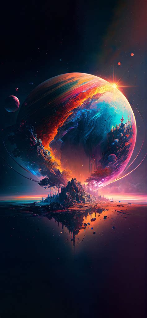 Amoled 4k wallpaper space Colorful and Astonishing planet and mountain reflecting on lake ...