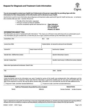 Fillable Online cigna diagnosis codes form Fax Email Print - pdfFiller