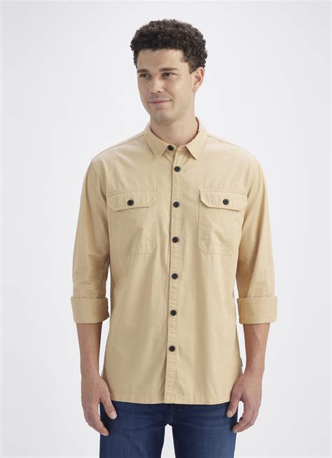 Men Khaki Solid Long Sleeve Shirt With Double Flap Pockets | Pepe Jeans ...