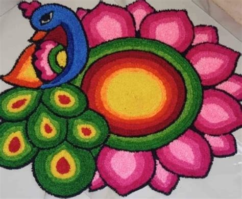 Buy Rangoli Mat, 2ft x 2ft, Reusable Peacock Design, Dry Clean Only ...