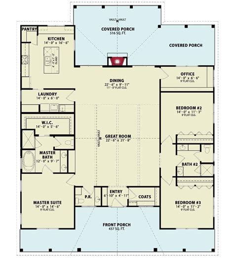 Country Craftsman Style 3-Bedroom Single-Story Cottage Floor Plan with ...