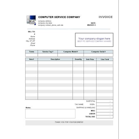 Computer Service Invoice Template 的图像结果