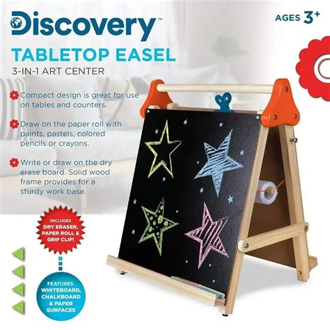 Discovery Kids Wooden Art Station Easel – 3-in-1 Creative Tabletop for ...