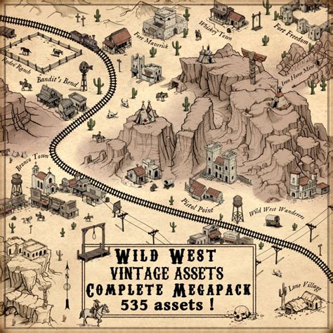 Wild West Vintage Assets - Fantasy Map symbols Complete Pack
