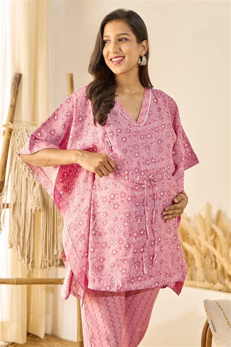 Buy Pink Floral Printed Maternity Kaftan Set | Maybell – Maybell Womens ...