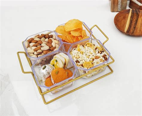 Buy appeasy Plastic Bowl with Gold Metal Tray, 4 Removable dip Bowls ...