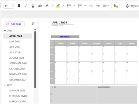 Onenote Calendar Template