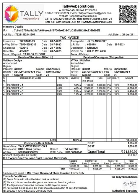 TDL Source Code of e-Invoice Print Format 0006 in Tally Prime 7.0 ...