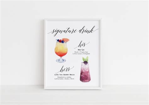 Wedding signature cocktail sign template his and hers cocktails ...