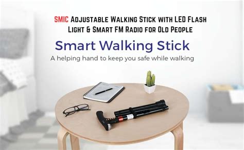 SMIC Adjustable Foldable Walking Stick with LED Flash Light & Smart FM ...