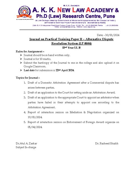 Alternative Dispute Resolution System Practical - (Id. N um be r PU /PN ...