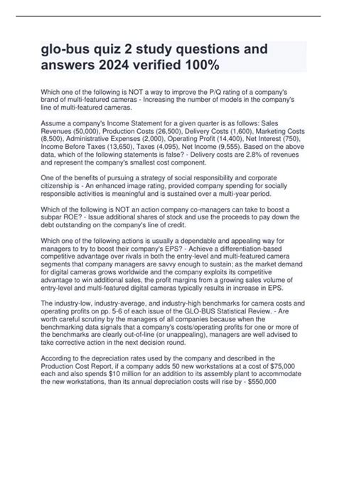 glo-bus quiz 2 study questions and answers 2024 verified 100% - Glo-bus ...