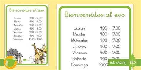 Cartel: Horarios del zoo