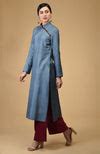 Blue Grey-Maroon Mandarin Collared Kurta Set – Talking Threads