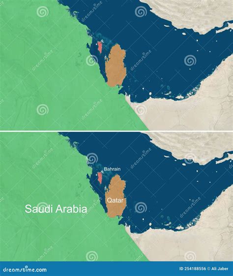 The Map of Qatar,Bahrain,and Saudi Arabia with Text, Textless Stock Illustration - Illustration ...