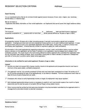 Fillable Online To View and Download our Residential Selection Criteria ...