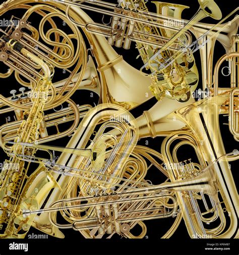 Montage of brass musical instruments Stock Photo - Alamy