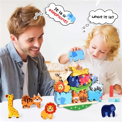 Buy Atoylink Wooden Stacking Toys for Toddlers Cute Zoo Animals ...