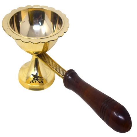 Nutristar Brass and Wooden Handle Pooja Dhoop Akhand Diya.