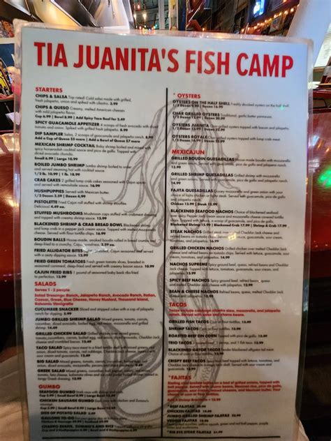 Menu at Tía Juanitas Fish Camp Port Arthur restaurant, Port Arthur