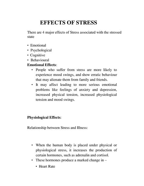 Effects OF Stress - EFFECTS OF STRESS There are 4 major effects of ...