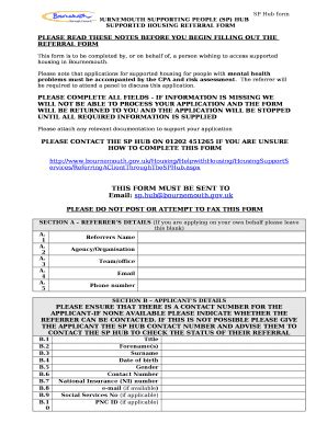 BOURNEMOUTH SUPPORTING PEOPLE (SP) HUB Doc Template | pdfFiller