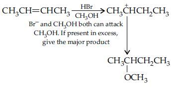 CH3 - CH = CH - CH3 + HBr xrightarrowCH3OH Product. The main product is
