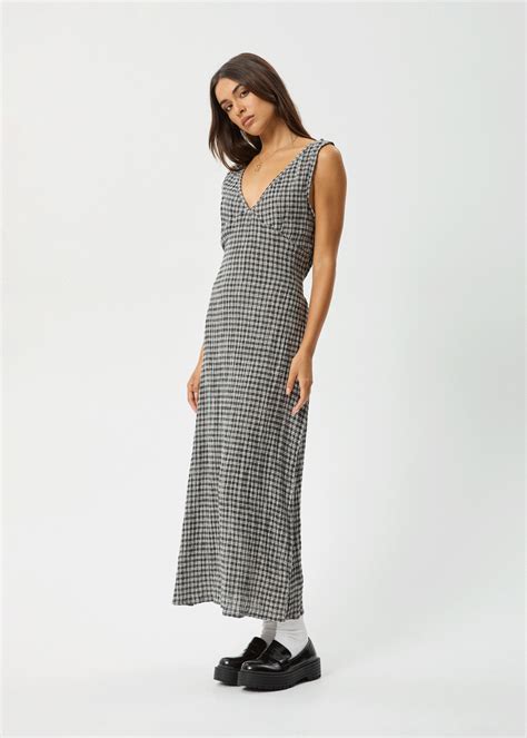 AFENDS Womens Asta - Seersucker Maxi Dress - Steel Check - Afends AU.