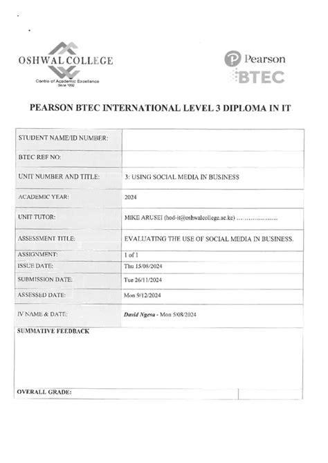USMB Assignment brief Aug 2024 - Official - OSHWAL COLLEGE Pearson ...
