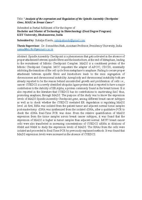 Masters Thesis Abstract - Title: “Analysis of the expression and ...