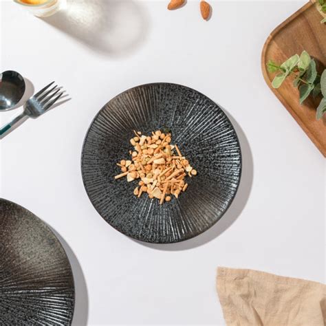 Glazed Texture Snack Plate Black 8 Inch